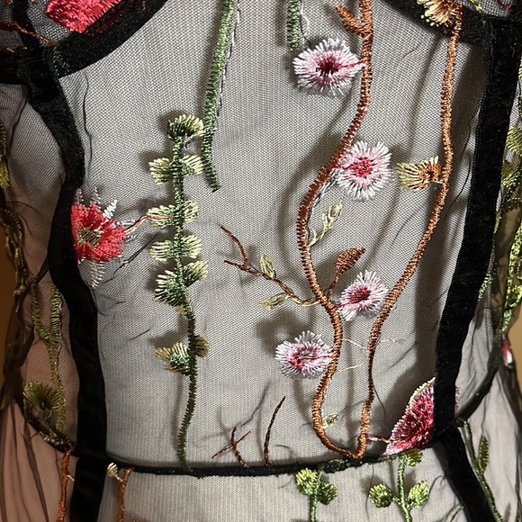 Embroidered Vibrant Flowers on Black Mesh size Medium Underwire Stretchy NEW - Picture 7 of 16